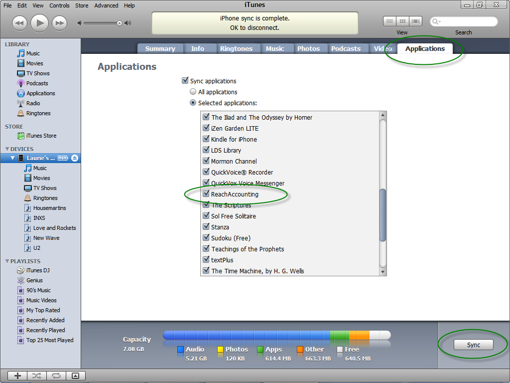 Windows iTunes Devices iPhone Applications Screenshot