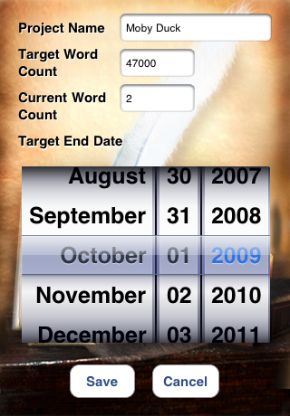 project-add2 WordOne iPhone Application, Writing Project Progress Tracker by RookSoft Pte Ltd of Singapore