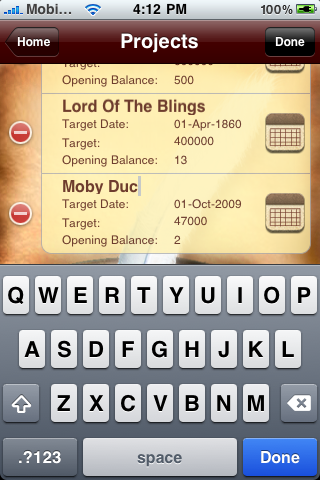 project-edit2 WordOne iPhone Application, Writing Project Progress Tracker by RookSoft Pte Ltd of Singapore