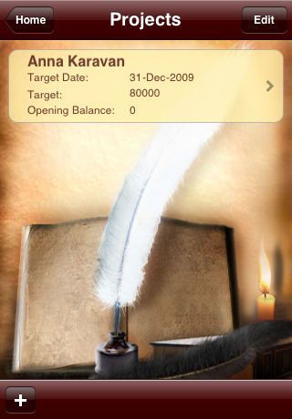 project-list WordOne Lite iPhone Application, Writing Project Progress Tracker by RookSoft Pte Ltd of Singapore