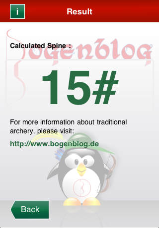 SpineCalc iPhone application, bow & arrow calculator, result SpineCalc iPhone application, bow & arrow calculator, bow type iOS (iPad, iPhone) application by mobile developer RookSoft Pte Ltd of Singapore