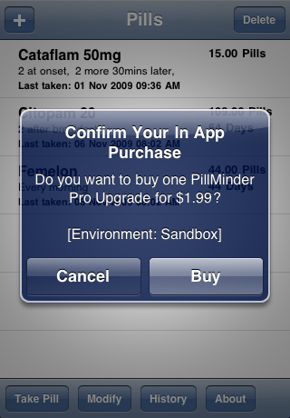 Pillminder - iOs application to help you track your medications - in-app purchase to upgrade