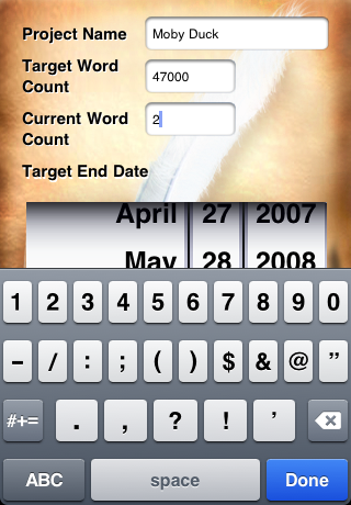 project-add WordOne iPhone Application, Writing Project Progress Tracker by RookSoft Pte Ltd of Singapore