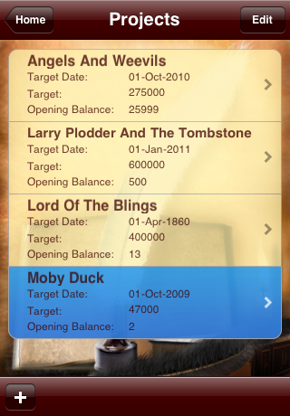 project-list WordOne iPhone Application, Writing Project Progress Tracker by RookSoft Pte Ltd of Singapore