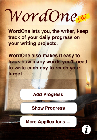 Default about-help WordOne Lite iPhone Application, Writing Project Progress Tracker by RookSoft Pte Ltd of Singapore
