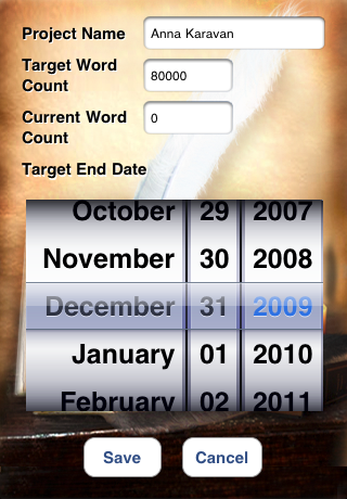 project-add2 WordOne Lite iPhone Application, Writing Project Progress Tracker by RookSoft Pte Ltd of Singapore